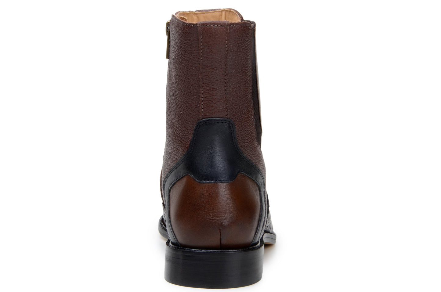 The BELVEDERE Belvedere - Lima, Genuine Pirarucu Leather Boots - Brown (BR04) feature handcrafted Brazilian construction, a reptile-textured finish, black accents, elastic side panels, and a low heel.