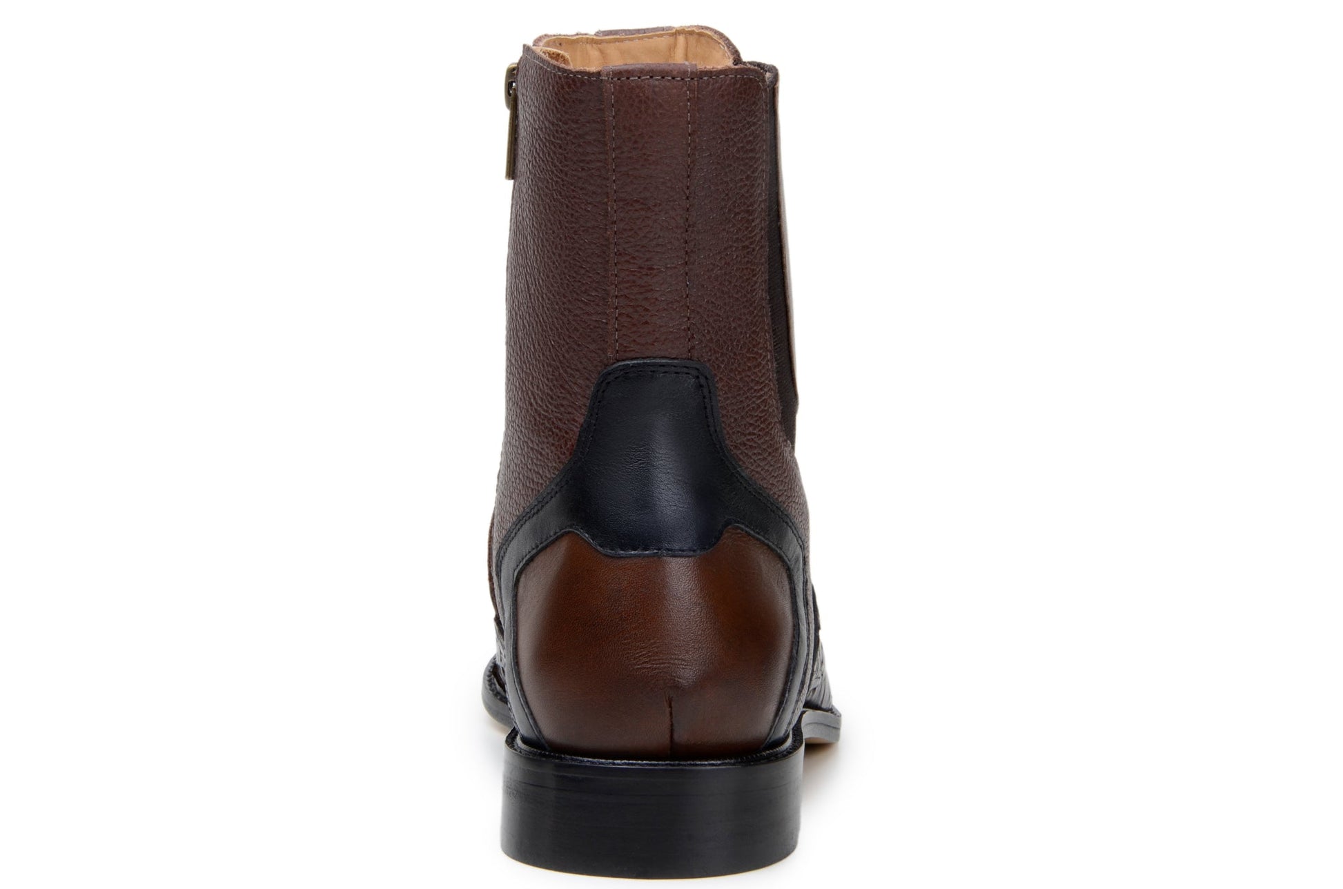 The BELVEDERE Belvedere - Lima, Genuine Pirarucu Leather Boots - Brown (BR04) feature handcrafted Brazilian construction, a reptile-textured finish, black accents, elastic side panels, and a low heel.