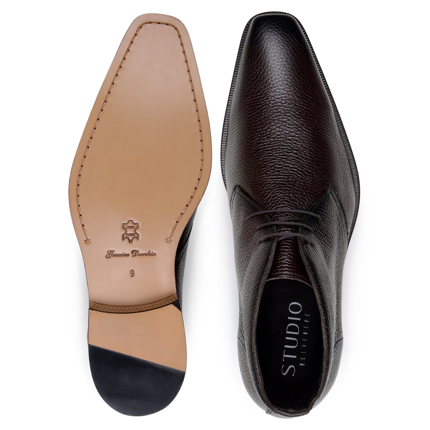 The BELVEDERE Belvedere - Axel boots feature genuine Italian brown deerskin with a textured finish, lace-up closure, and low heel, handcrafted in Brazil and shown in a side view.