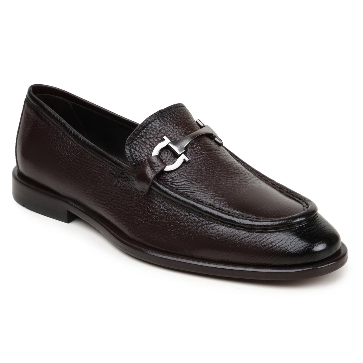 Belvedere - Emilio, Genuine Italian Deerskin Upper Dress Shoe in brown, featuring a textured finish and silver-tone metal ornament on the vamps.