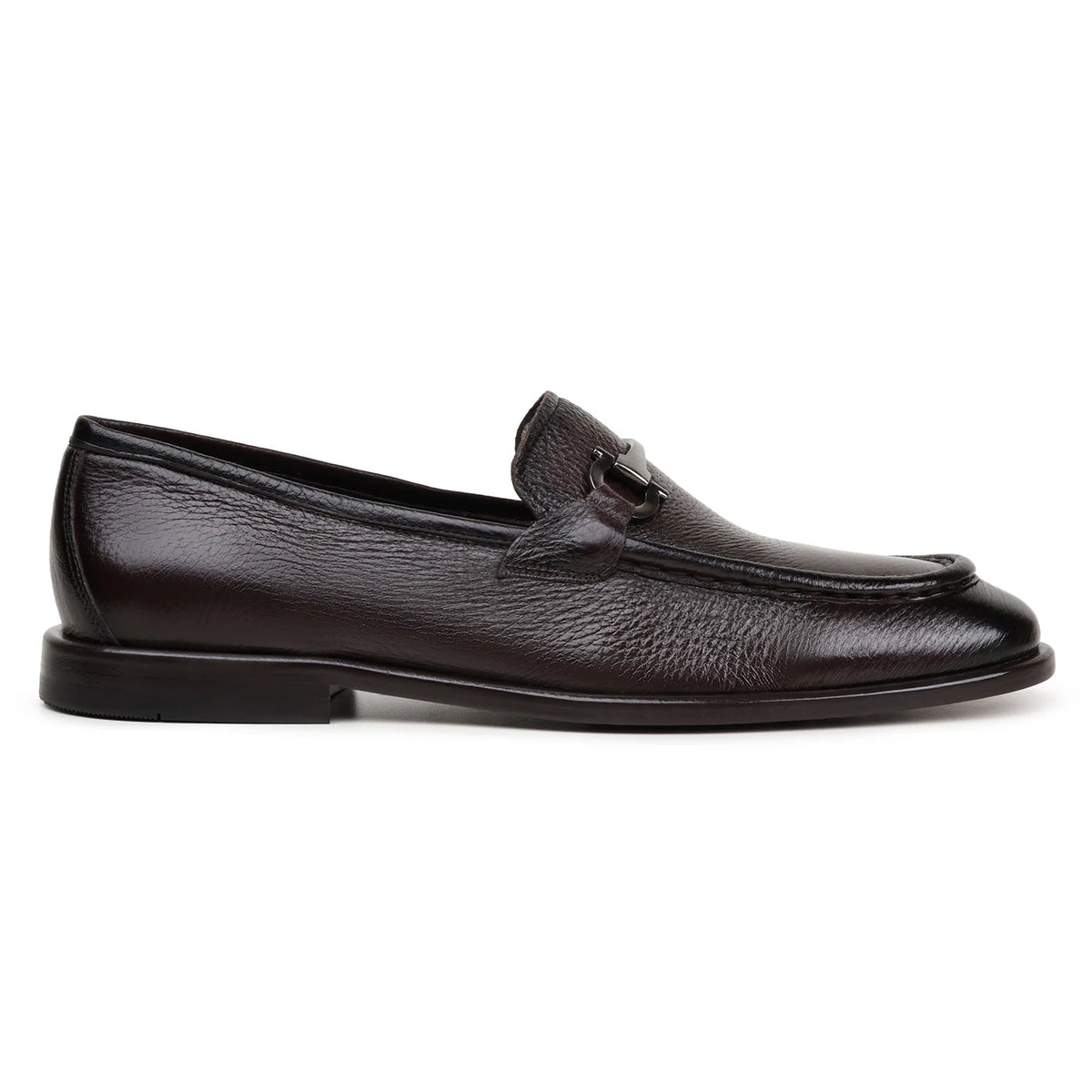 Belvedere - Emilio, Genuine Italian Deerskin Upper Dress Shoe in brown, featuring a textured finish and silver-tone metal ornament on the vamps.