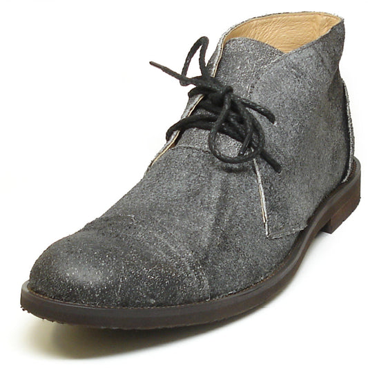 The FI-7002 Grey Encore by Fiesso Genuine Leather Boot features a dark gray suede finish, black laces, tan interior lining, and a dark rubber sole, displayed on a white background. Brand: Fiesso.