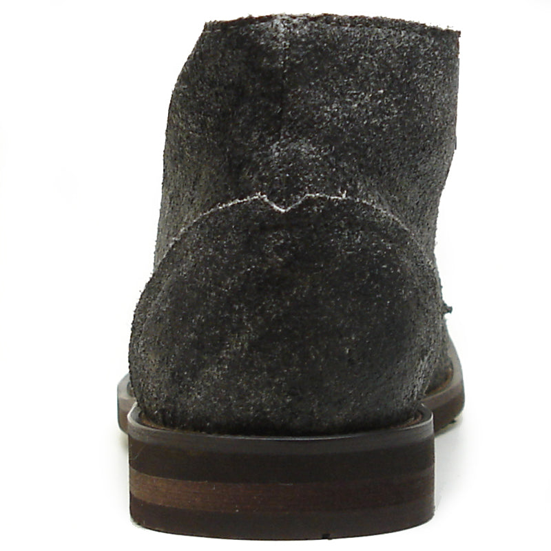 The FI-7002 Grey Encore by Fiesso Genuine Leather Boot features a dark gray suede finish, black laces, tan interior lining, and a dark rubber sole, displayed on a white background. Brand: Fiesso.