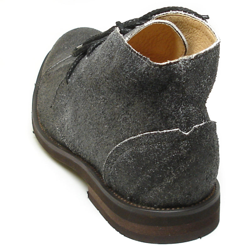 The FI-7002 Grey Encore by Fiesso Genuine Leather Boot features a dark gray suede finish, black laces, tan interior lining, and a dark rubber sole, displayed on a white background. Brand: Fiesso.