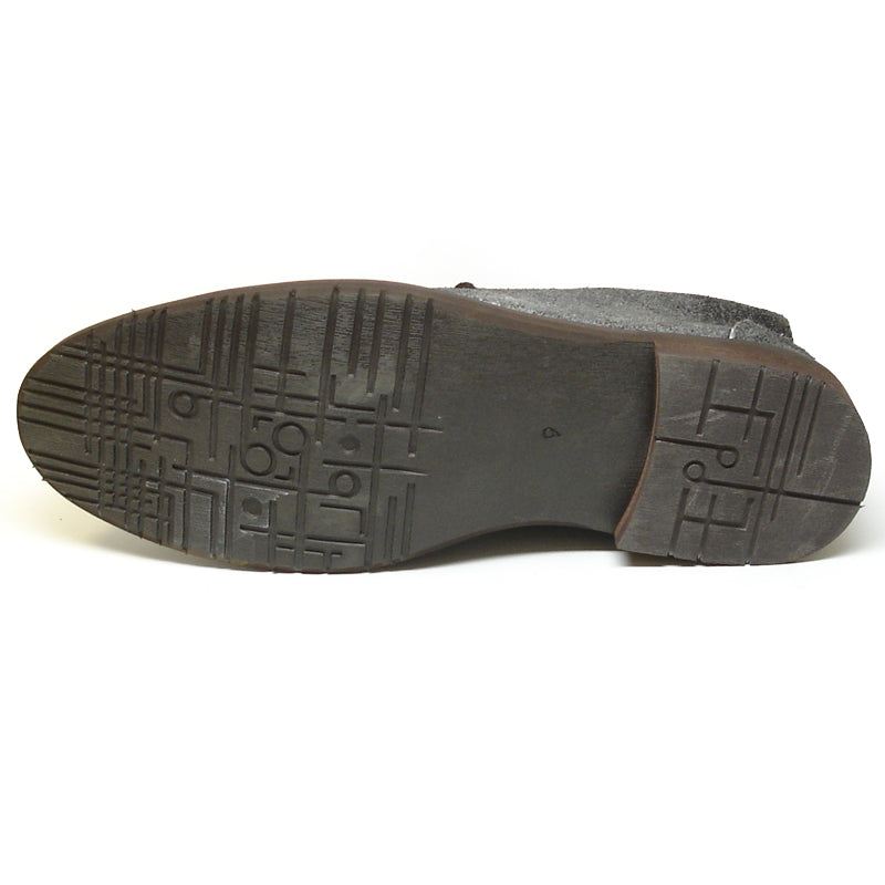 The FI-7002 Grey Encore by Fiesso Genuine Leather Boot features a dark gray suede finish, black laces, tan interior lining, and a dark rubber sole, displayed on a white background. Brand: Fiesso.