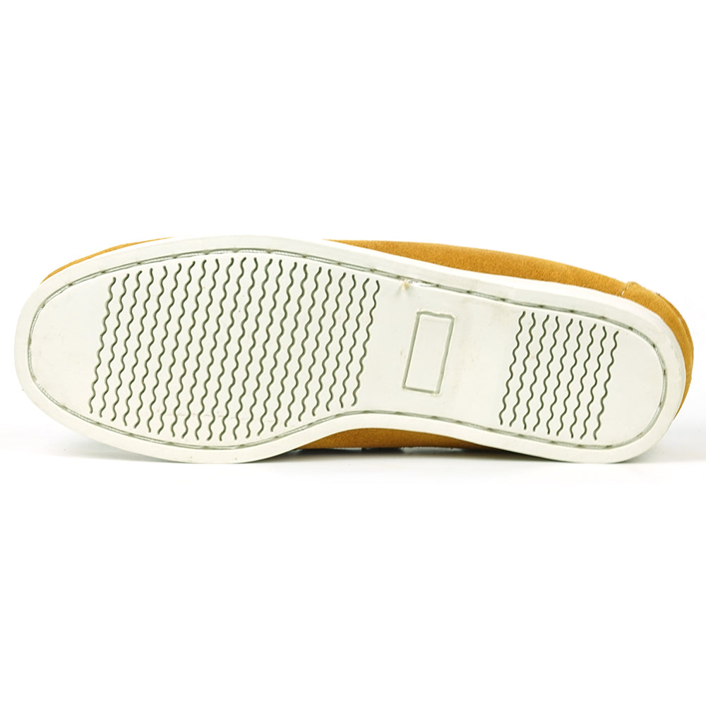 The FI-6512-S Yellow Lime Premium Genuine Suede Lace up Boat Shoe by Fiesso features a vibrant yellow lime front, tan sides, brown leather laces, white stitching, and a white rubber sole—perfect for upgrading men’s style.