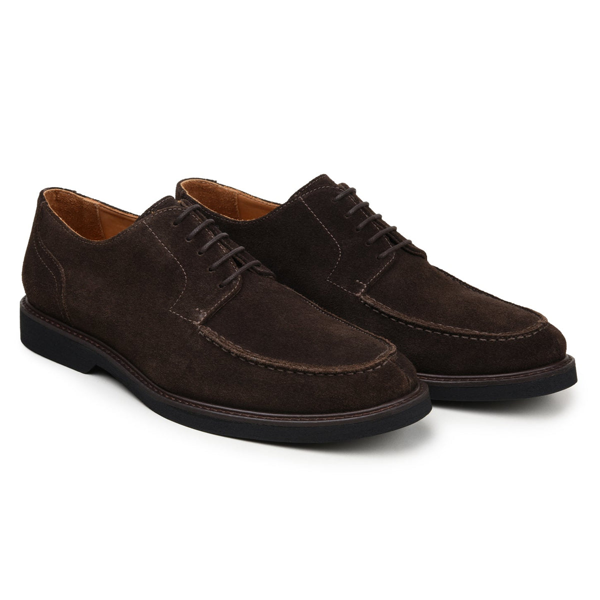 Belvedere - Franco, Suede Leather Upper Shoes in dark brown with a split-toe derby design and a thick black rubber sole.