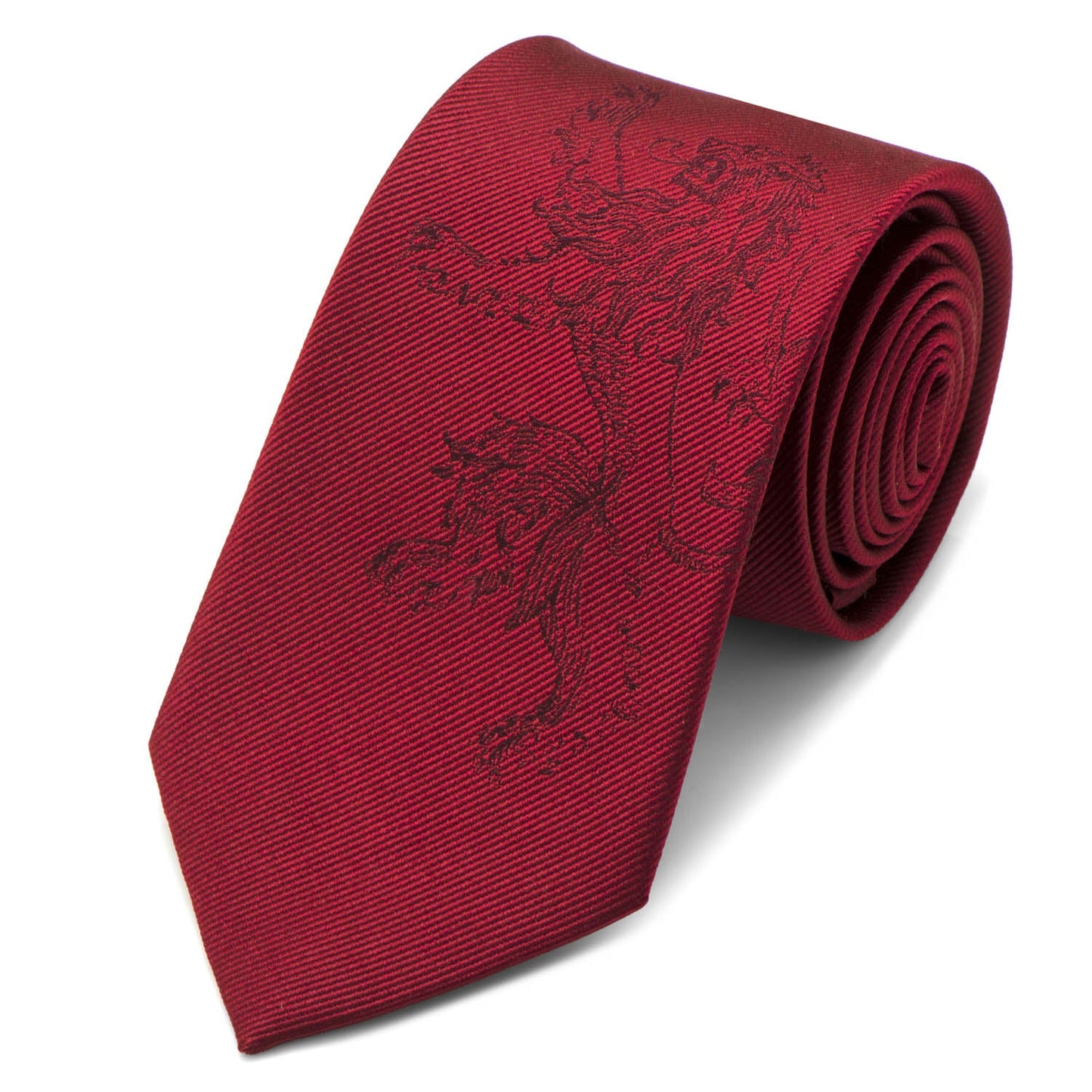 The Game of Thrones Lannister Lion Red Men's Tie by Cufflinks.com features a subtle embroidered lion, making it a sophisticated choice for fans.