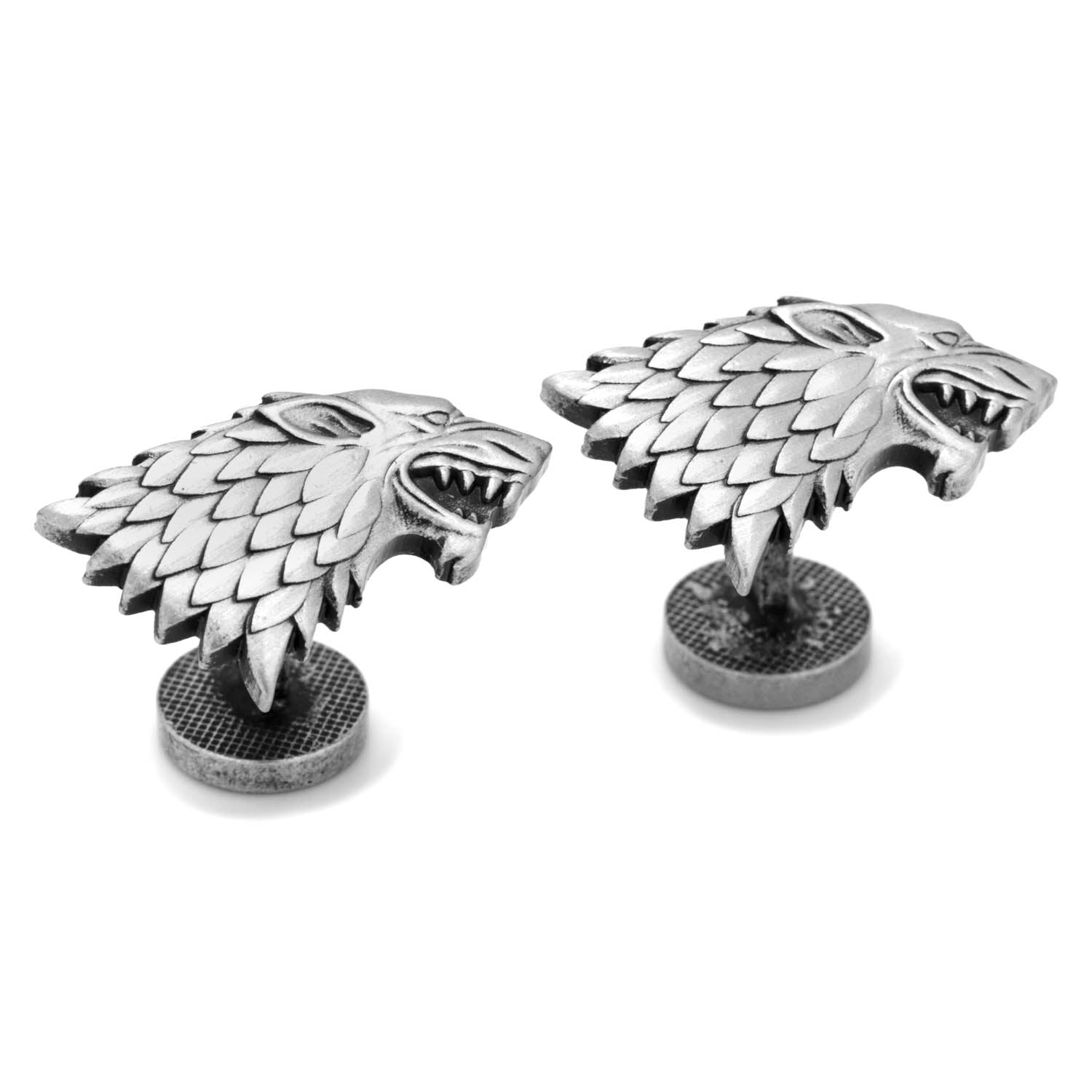 Display your loyalty with Cufflinks.com's Game of Thrones Stark Direwolf Sigil Cufflinks, featuring the iconic direwolf design—plus, one cufflink showcases the official "Game of Thrones" logo on the back for true fans.