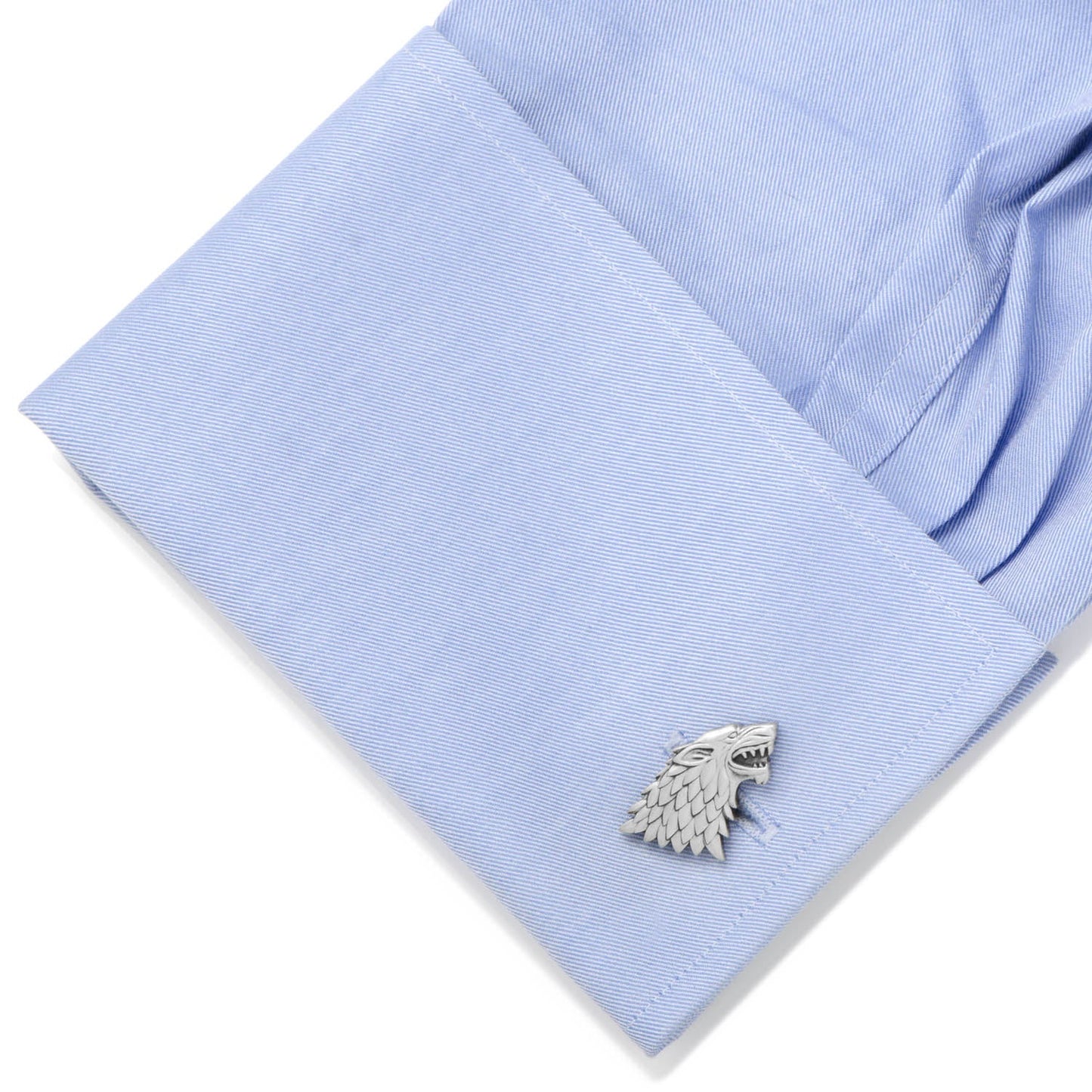Display your loyalty with Cufflinks.com's Game of Thrones Stark Direwolf Sigil Cufflinks, featuring the iconic direwolf design—plus, one cufflink showcases the official "Game of Thrones" logo on the back for true fans.