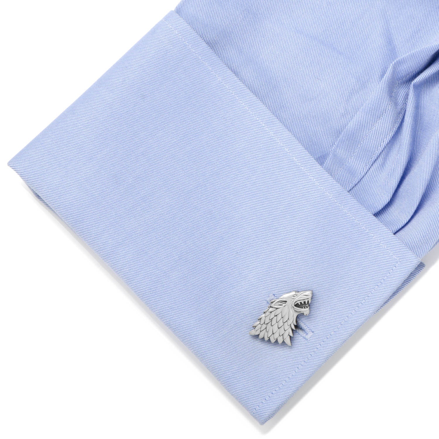 Display your loyalty with Cufflinks.com's Game of Thrones Stark Direwolf Sigil Cufflinks, featuring the iconic direwolf design—plus, one cufflink showcases the official "Game of Thrones" logo on the back for true fans.