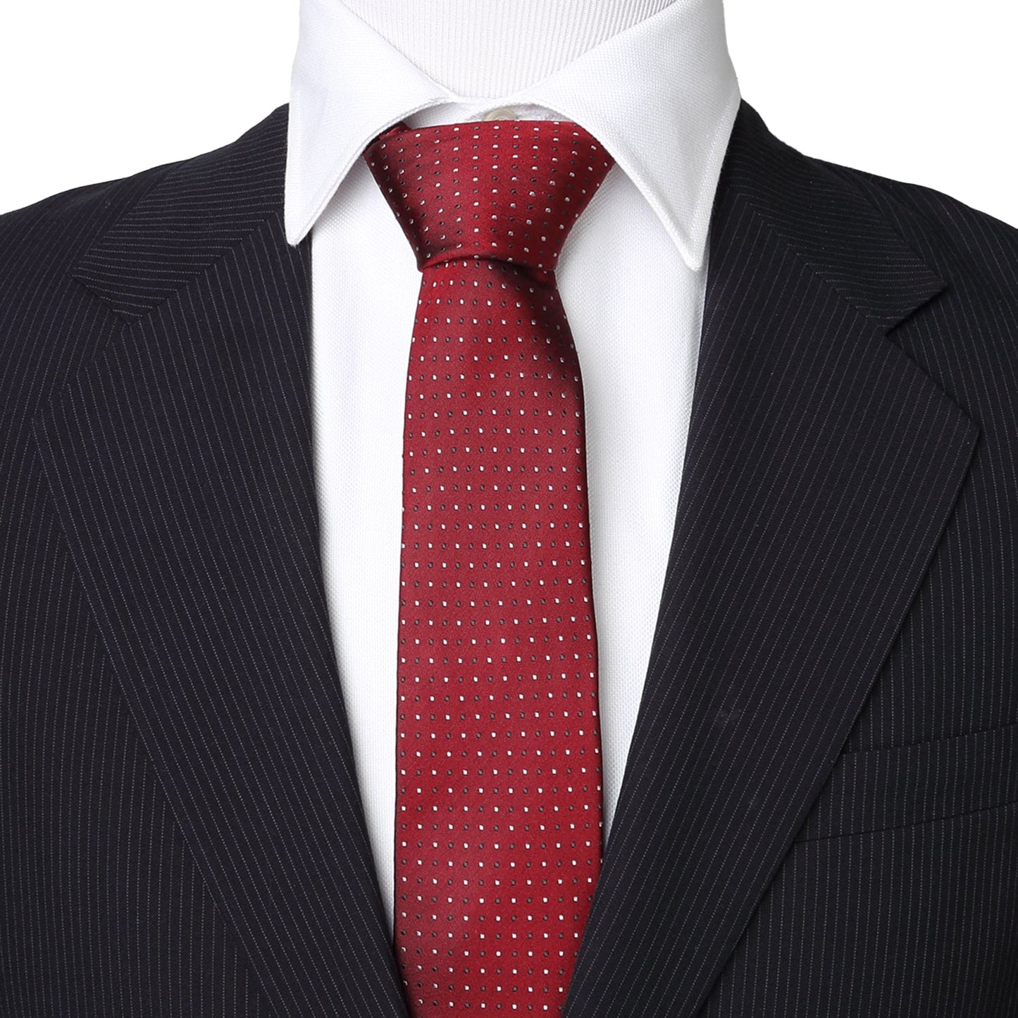 The Game of Thrones Targaryen Dragon Sigil Men's Tie by Cufflinks.com is a rolled-up red tie featuring small white polka dots and a black dragon emblem on the front.