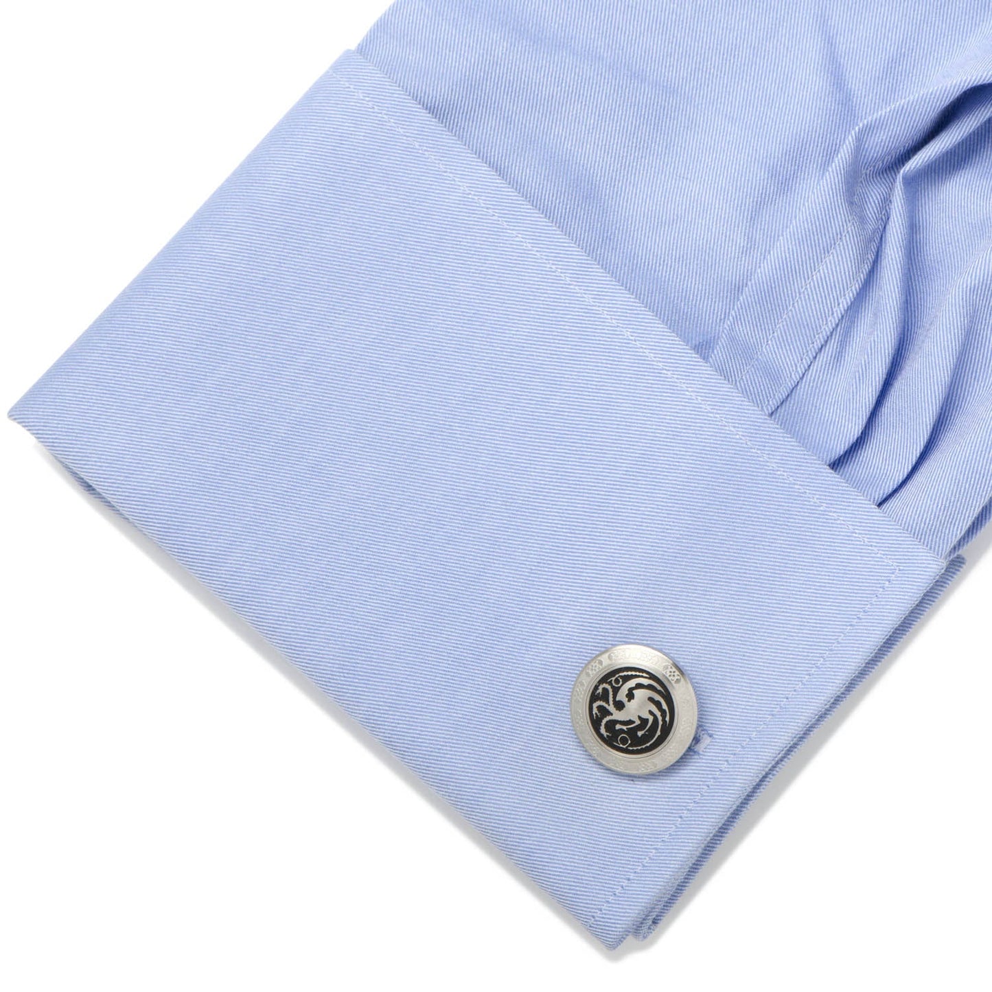 The Game of Thrones Targaryen Filigree Stainless Steel Cufflinks by Cufflinks.com feature the House Targaryen sigil and have the "Game of Thrones" logo engraved on the back.