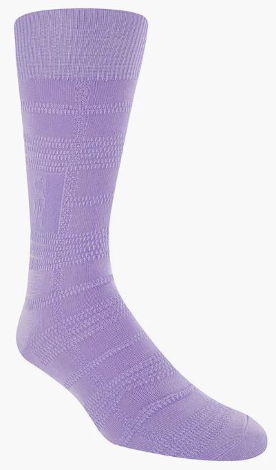 A single Stacy Adams Tonal Plaid Grape Dress Sock, designed by ORIGINS for men sizes 8-13, displayed with a textured pattern against a plain background.