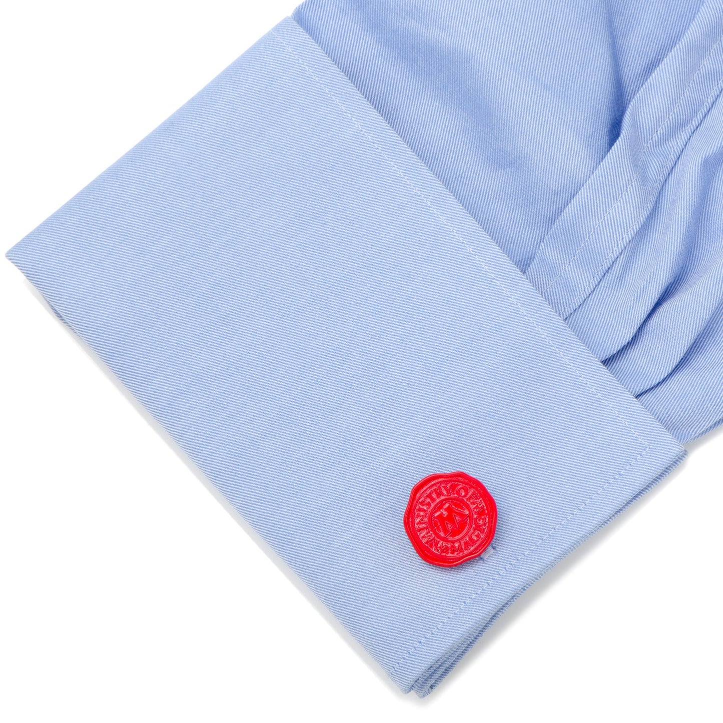 Cufflinks.com’s Harry Potter Ministry of Magic Wax Stamp Cufflinks feature one red Ministry wax seal and one engraved HP logo—unique Wizarding World accessories perfect for any fan.