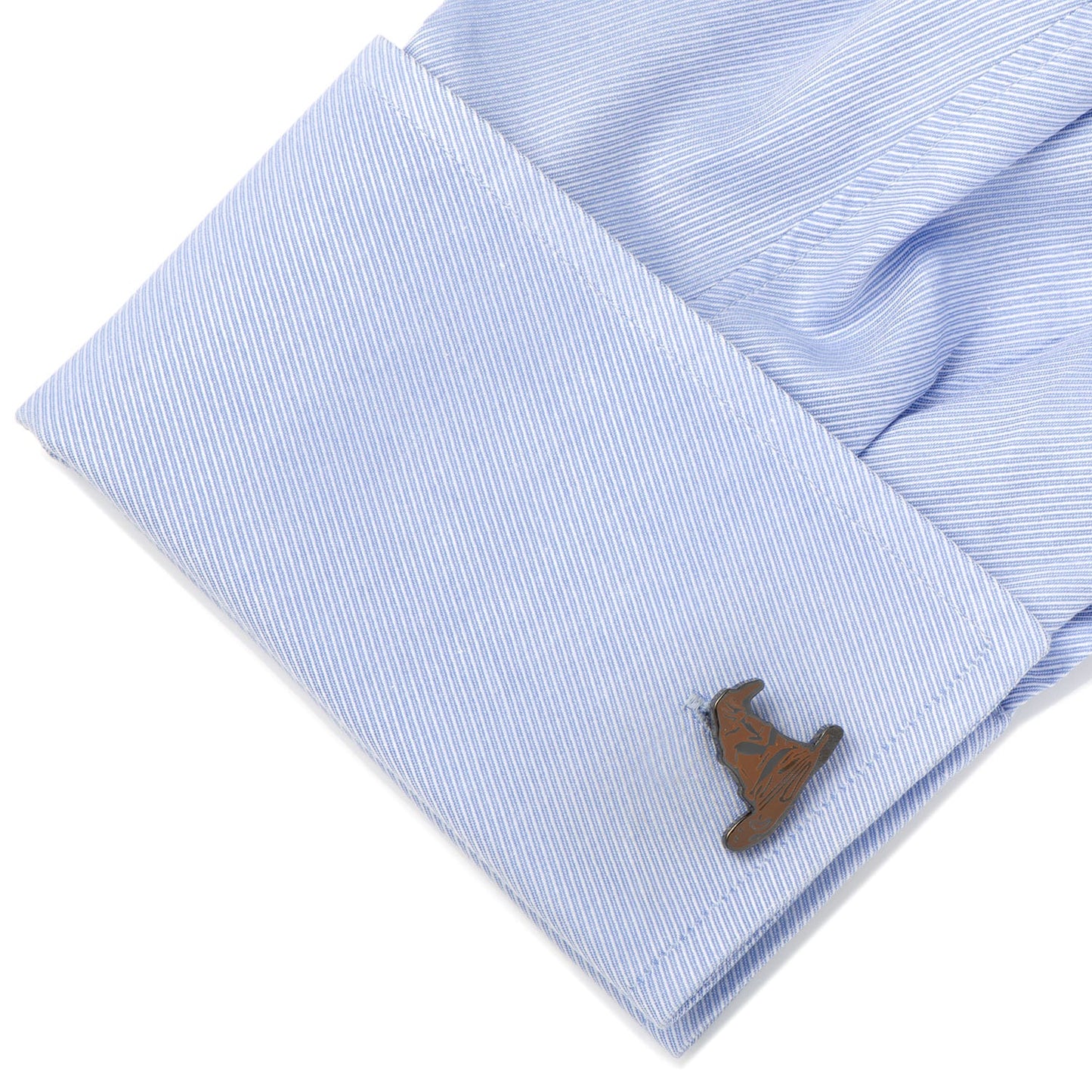 Harry Potter Sorting Hat Cufflinks by Cufflinks.com feature one cufflink with the iconic Sorting Hat design and the other with an "HP" logo on the back.