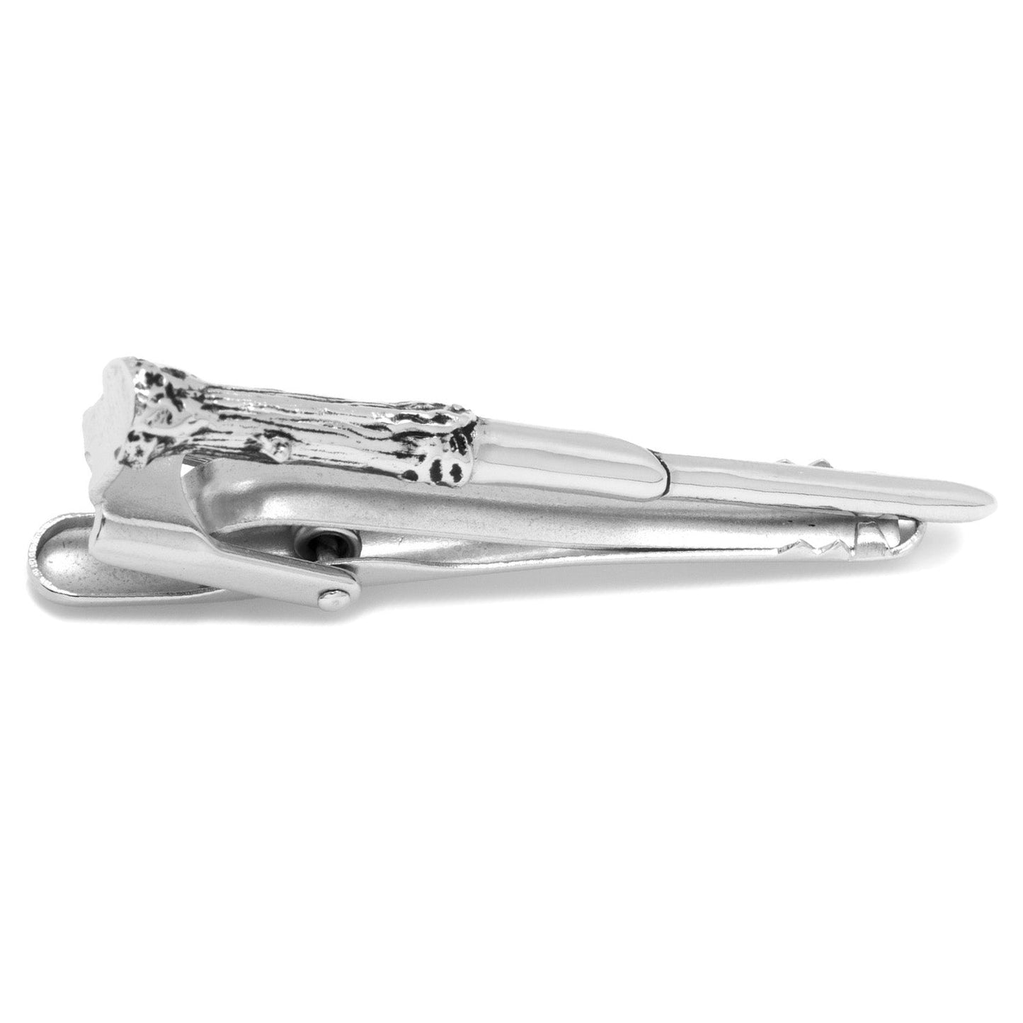 The Harry Potter Wand Tie Clip by Cufflinks.com features a silver, textured design on one end and is displayed on a white background.