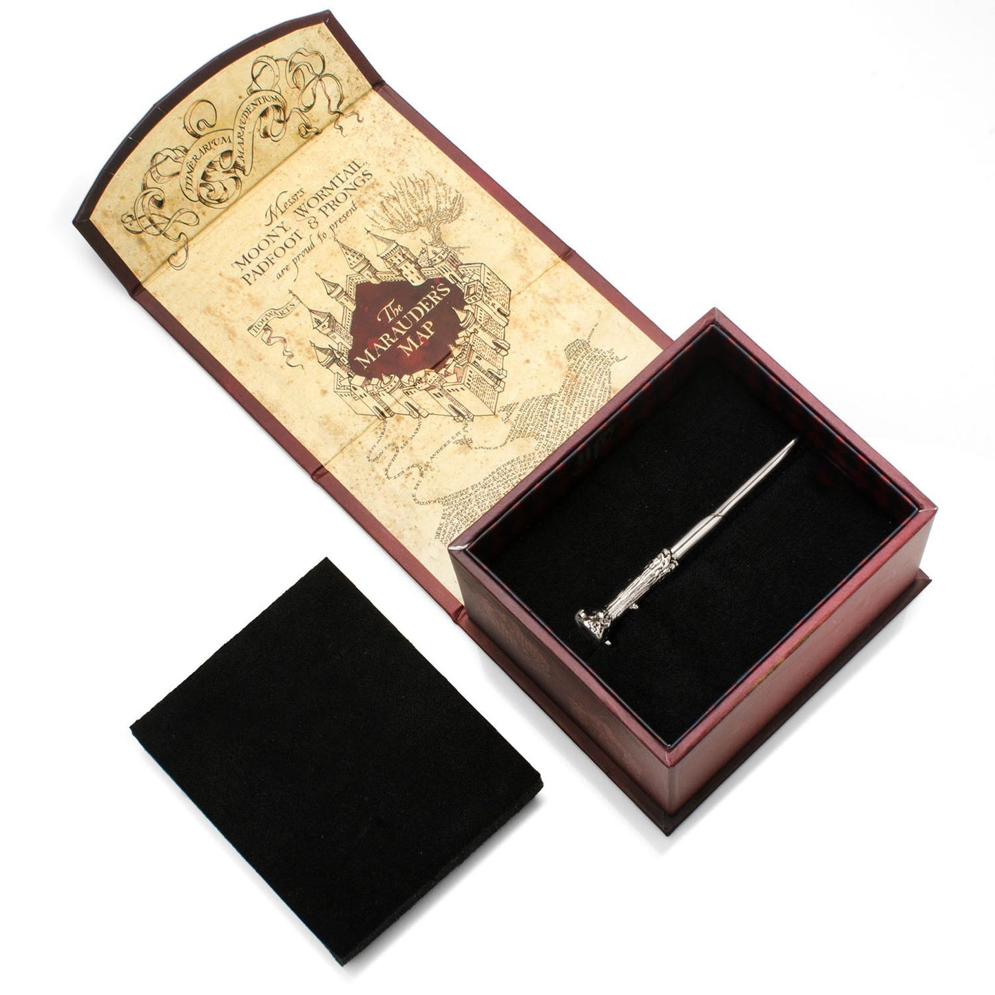 The Harry Potter Wand Tie Clip by Cufflinks.com features a silver, textured design on one end and is displayed on a white background.