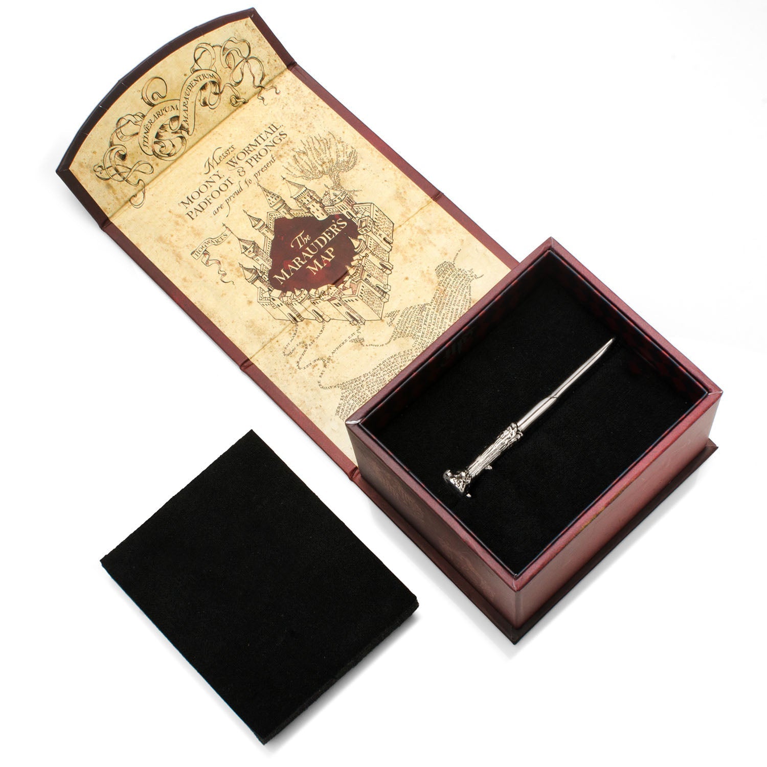 The Harry Potter Wand Tie Clip by Cufflinks.com features a silver, textured design on one end and is displayed on a white background.