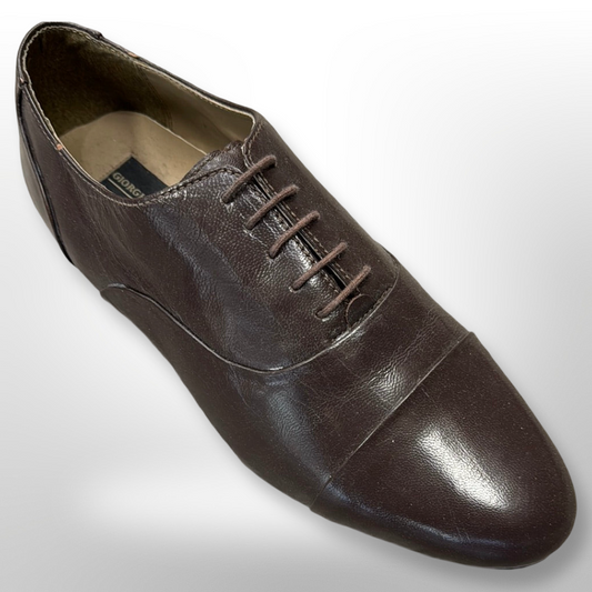 A brown leather dress shoe from Fiesso, known as Shoe 22, is displayed against a plain white background. This shoe features laces and a cap toe design and is noted as a final sale item, available only in size 9 with no return policy.