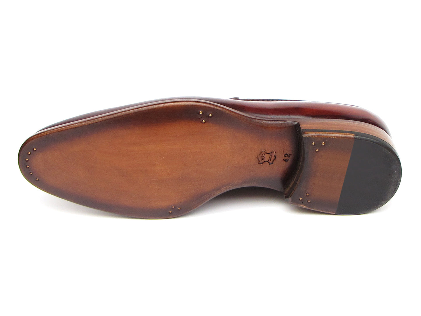 The Paul Parkman Tassel Loafer Brown - 073-BRD features hand-painted brown Italian calfskin, blue inner lining, wooden soles, and the "Paul Parkman handmade shoes" label for timeless elegance.