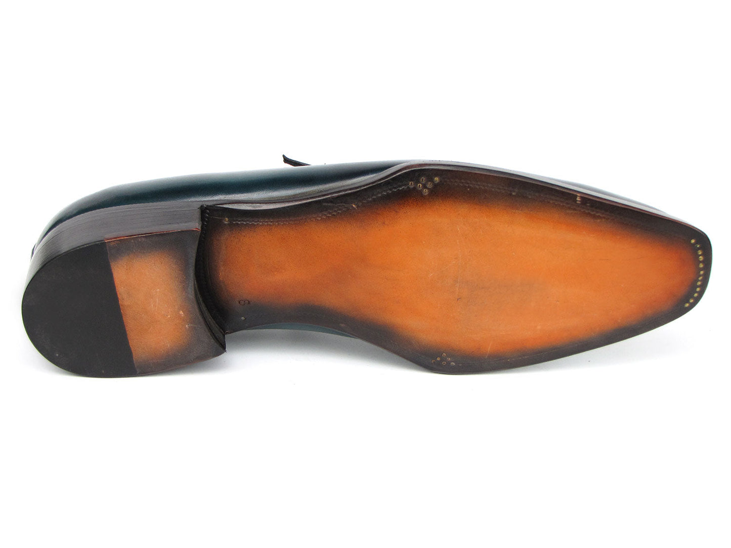 Introducing the Paul Parkman Turquoise Patina Handmade Loafers 6944-TRQ, these glossy blue leather loafers from Paul Parkman feature stitched detailing and crocodile pattern straps with a distinctive turquoise patina leather finish.