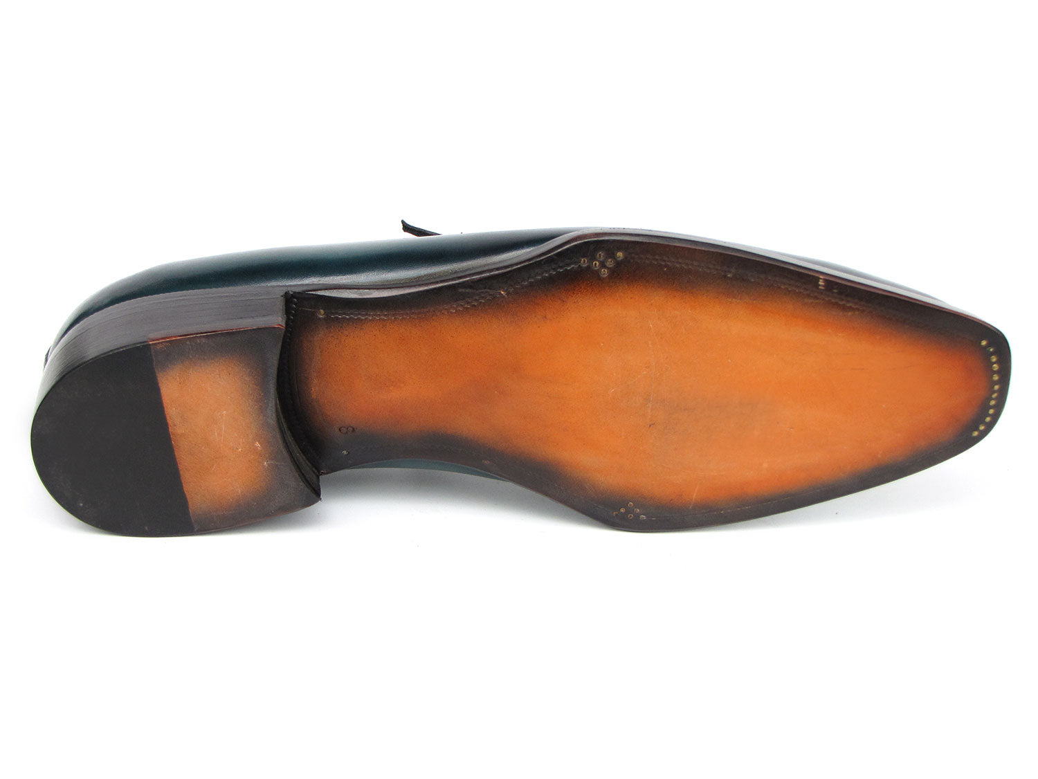 Introducing the Paul Parkman Turquoise Patina Handmade Loafers 6944-TRQ, these glossy blue leather loafers from Paul Parkman feature stitched detailing and crocodile pattern straps with a distinctive turquoise patina leather finish.