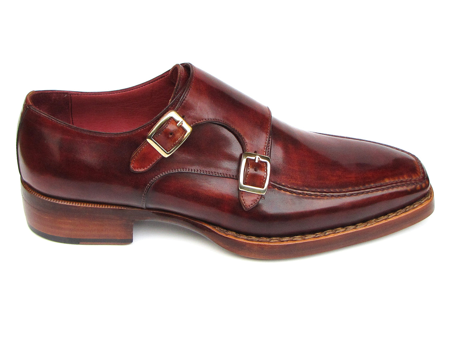 Paul Parkman Double Monkstrap Goodyear Welted Shoes - 061-BRD: Men's handmade brown leather monkstraps by Paul Parkman, featuring a polished finish and sturdy wooden soles.