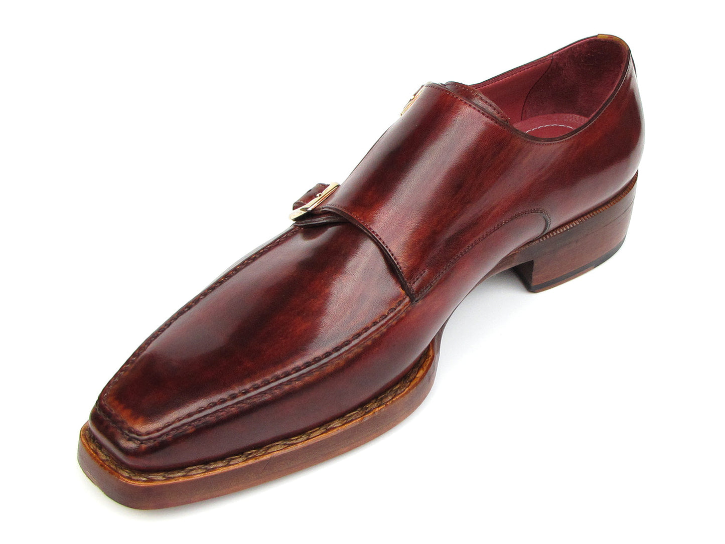 Paul Parkman Double Monkstrap Goodyear Welted Shoes - 061-BRD: Men's handmade brown leather monkstraps by Paul Parkman, featuring a polished finish and sturdy wooden soles.