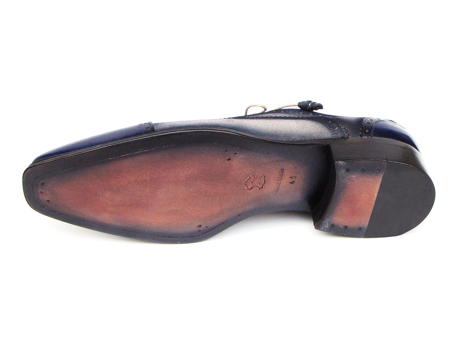 Paul Parkman Captoe Oxfords Navy Beige - 024-BLS: Men's oxford shoes in gradient blue-gray Italian calfskin suede with brogue details, beige laces, red interior lining by Paul Parkman.