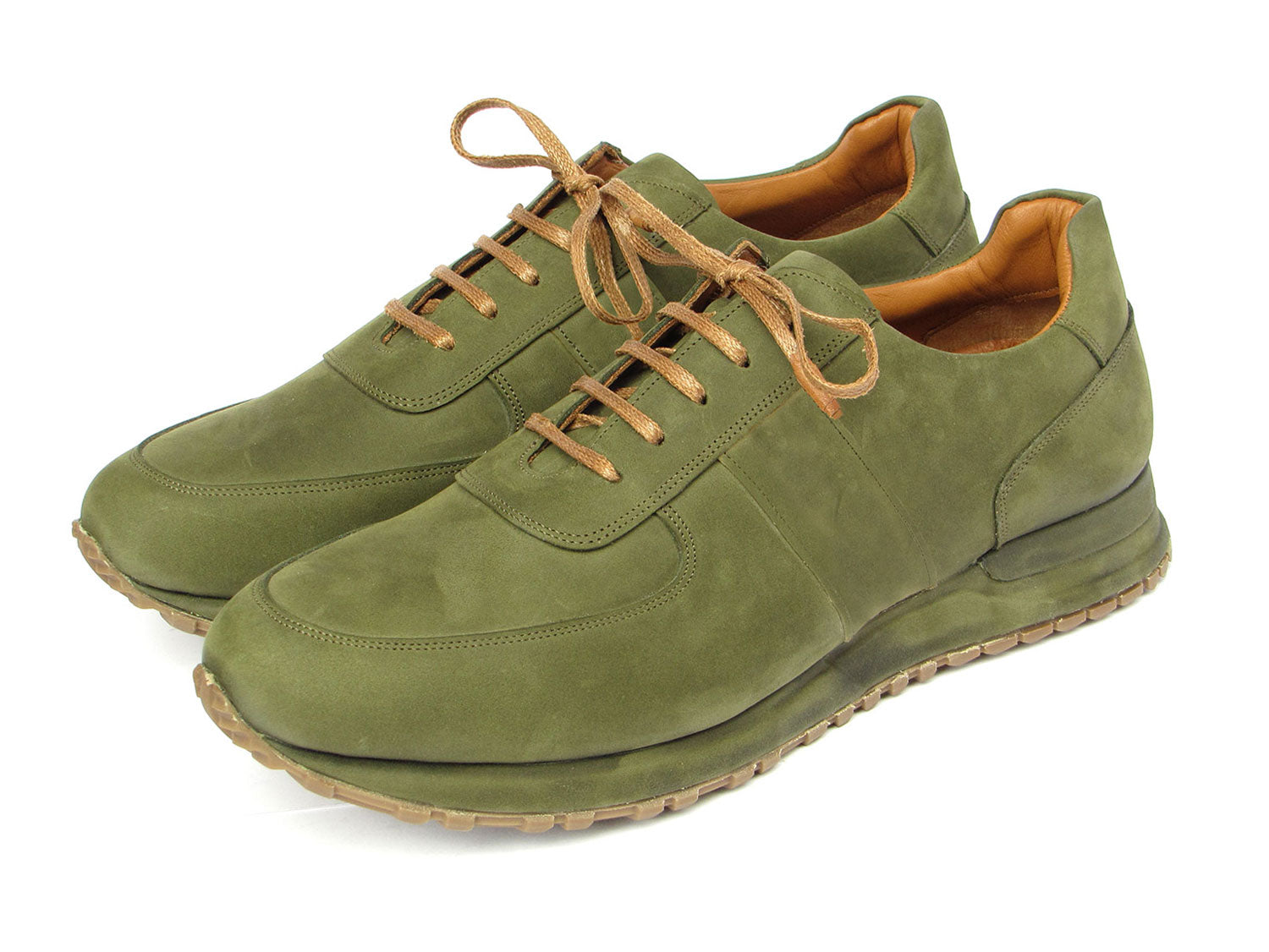 Discover the pinnacle of men's luxury fashion with Paul Parkman Men's Green Nubuck Sneakers - LP207GRB. These sneakers boast a refined green nubuck exterior, complemented by brown laces and a beige sole. Meticulously crafted on a made-to-order basis, each pair ensures a distinctive touch for every sophisticated gentleman.