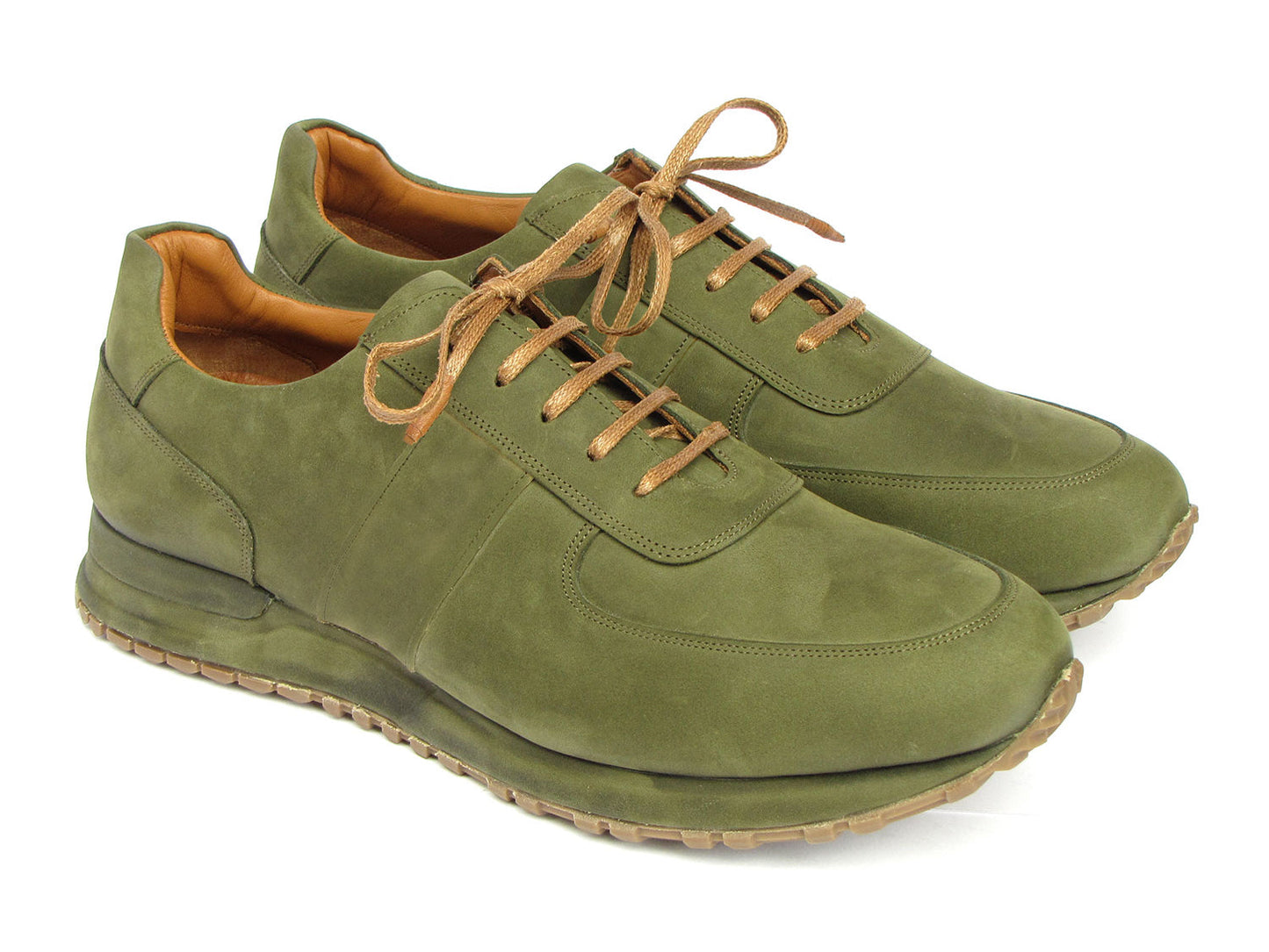 Discover the pinnacle of men's luxury fashion with Paul Parkman Men's Green Nubuck Sneakers - LP207GRB. These sneakers boast a refined green nubuck exterior, complemented by brown laces and a beige sole. Meticulously crafted on a made-to-order basis, each pair ensures a distinctive touch for every sophisticated gentleman.