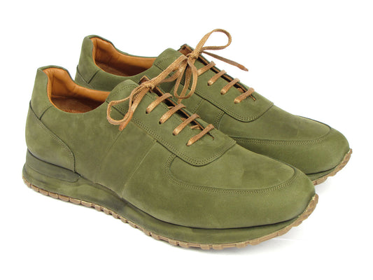 Discover the pinnacle of men's luxury fashion with Paul Parkman Men's Green Nubuck Sneakers - LP207GRB. These sneakers boast a refined green nubuck exterior, complemented by brown laces and a beige sole. Meticulously crafted on a made-to-order basis, each pair ensures a distinctive touch for every sophisticated gentleman.