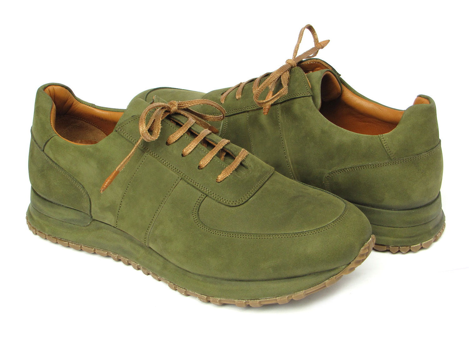 Discover the pinnacle of men's luxury fashion with Paul Parkman Men's Green Nubuck Sneakers - LP207GRB. These sneakers boast a refined green nubuck exterior, complemented by brown laces and a beige sole. Meticulously crafted on a made-to-order basis, each pair ensures a distinctive touch for every sophisticated gentleman.