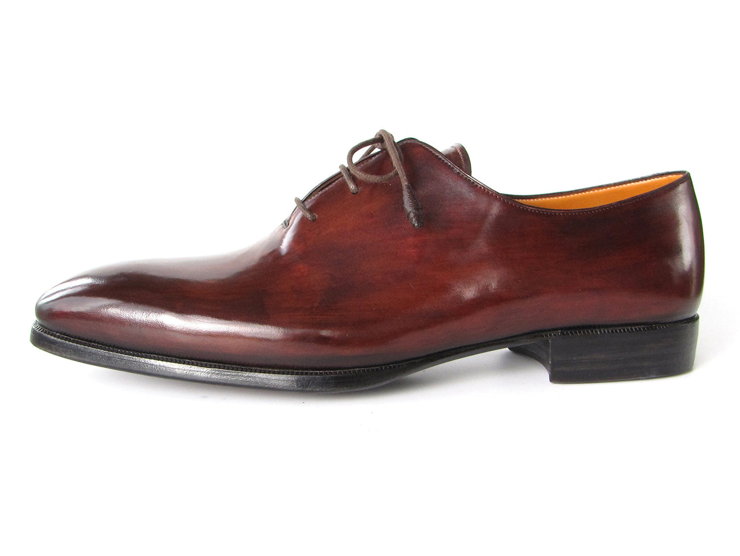 Paul Parkman Oxford Dress Shoes Brown & Bordeaux - 22T55: Polished handmade Oxfords by Paul Parkman, featuring laces, shown from side and top views.