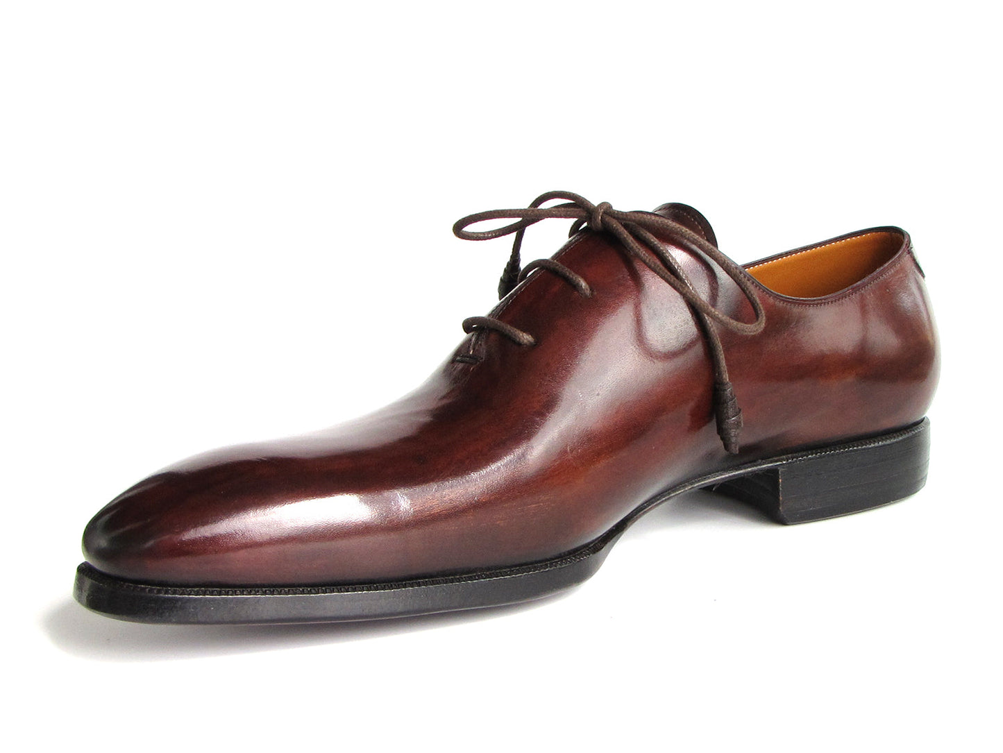 Paul Parkman Oxford Dress Shoes Brown & Bordeaux - 22T55: Polished handmade Oxfords by Paul Parkman, featuring laces, shown from side and top views.