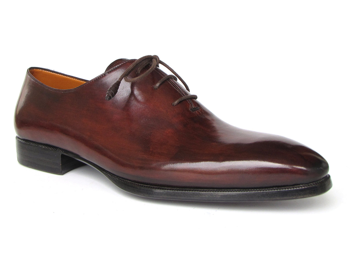 Paul Parkman Oxford Dress Shoes Brown & Bordeaux - 22T55: Polished handmade Oxfords by Paul Parkman, featuring laces, shown from side and top views.