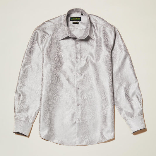 The Inserch Long Sleeve Paisley Jacquard Shirt LS005-04 in light gray, a men's button-up dress shirt with a subtle paisley pattern, is displayed flat on a neutral background.