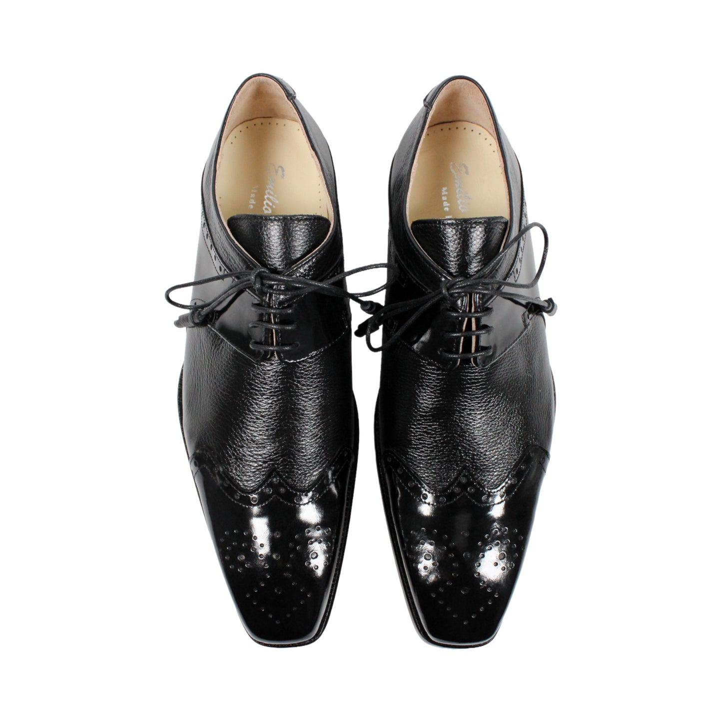 The Emilio Franco Luciano Black by Emilio Franco is an elegant men's dress shoe crafted from premium Italian leather, featuring a closed lacing system, low heel, and decorative perforations on the toe. Shown in profile against a plain white background, this luxury footwear exemplifies refined style.