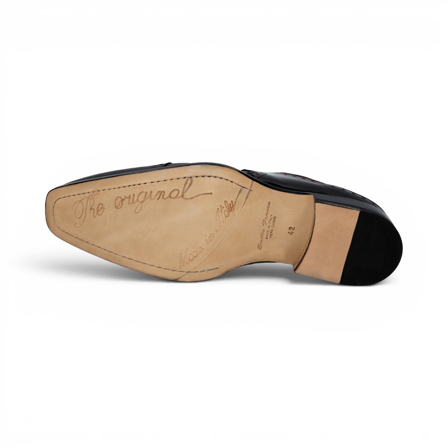 The Emilio Franco Luciano Black by Emilio Franco is an elegant men's dress shoe crafted from premium Italian leather, featuring a closed lacing system, low heel, and decorative perforations on the toe. Shown in profile against a plain white background, this luxury footwear exemplifies refined style.