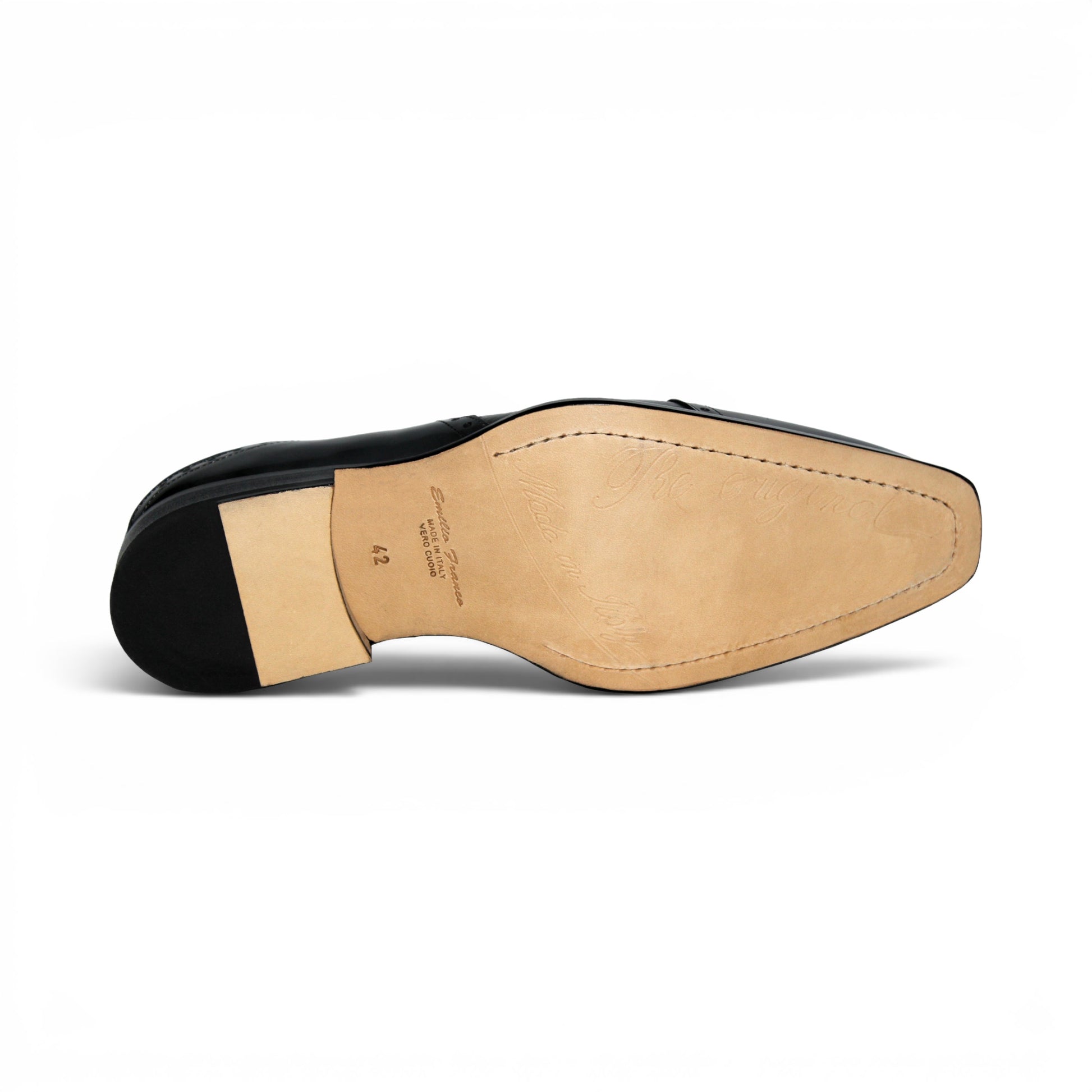 The Emilio Franco Luciano Grey dress shoe by Emilio Franco is shown in profile on a white background: this single gray leather shoe features laces, a glossy toe cap, and subtle decorative perforations—exemplifying the refinement of luxury men's footwear crafted from genuine deerskin.