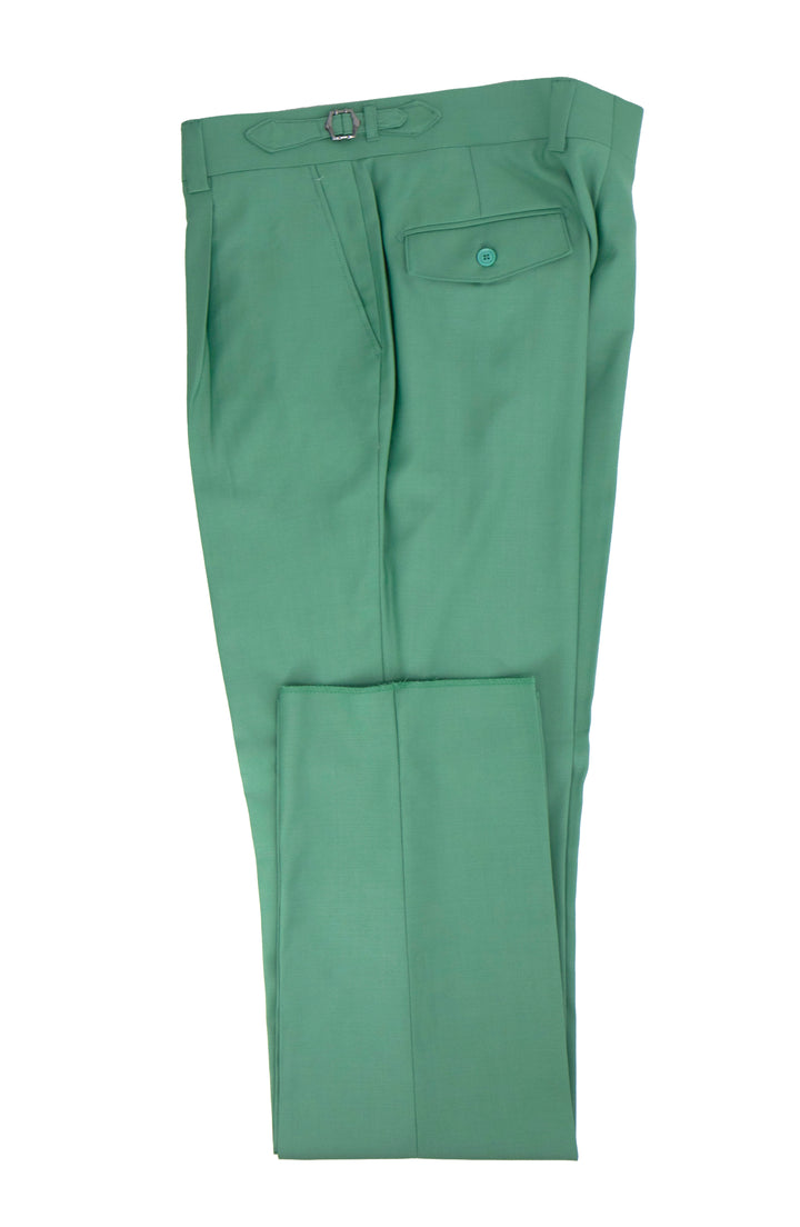 Tiglio Luxe Jade Semi-Wide Leg Wool Marbella Dress Pants TL4015 feature extra fine wool, a neat fold, a single back pocket with button closure, side adjusters, and an adjustable waist buckle for optimal comfort.