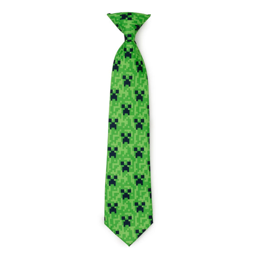 The Minecraft Creeper Green Boy's Tie by Cufflinks.com features a pixelated green design inspired by the iconic Creeper face from the video game Minecraft.