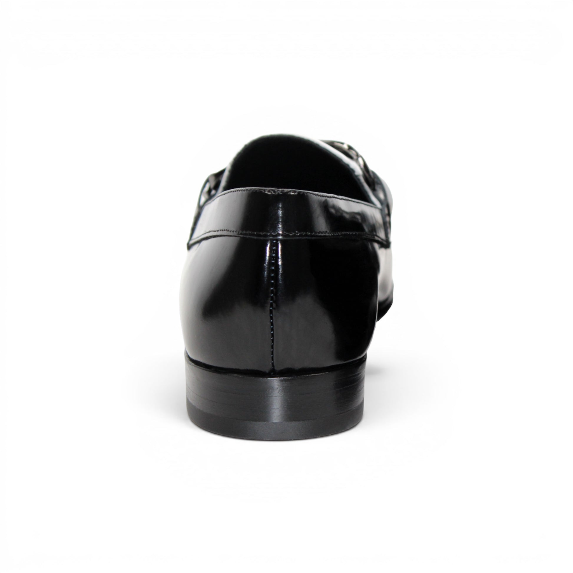 Emilio Franco M2 Black/White loafer, an Italian-crafted leather shoe featuring a decorative metal bit, is shown in profile on a white background.