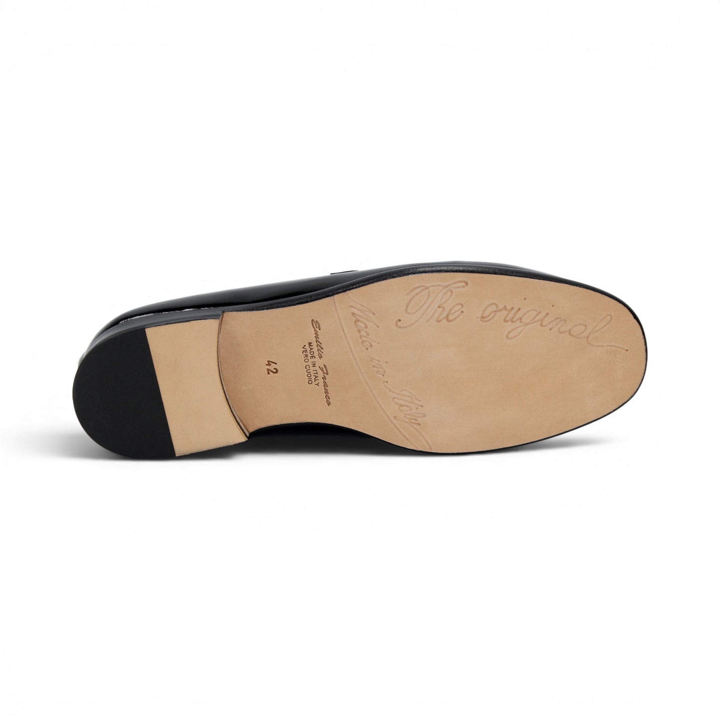 Emilio Franco M2 Black/White loafer, an Italian-crafted leather shoe featuring a decorative metal bit, is shown in profile on a white background.