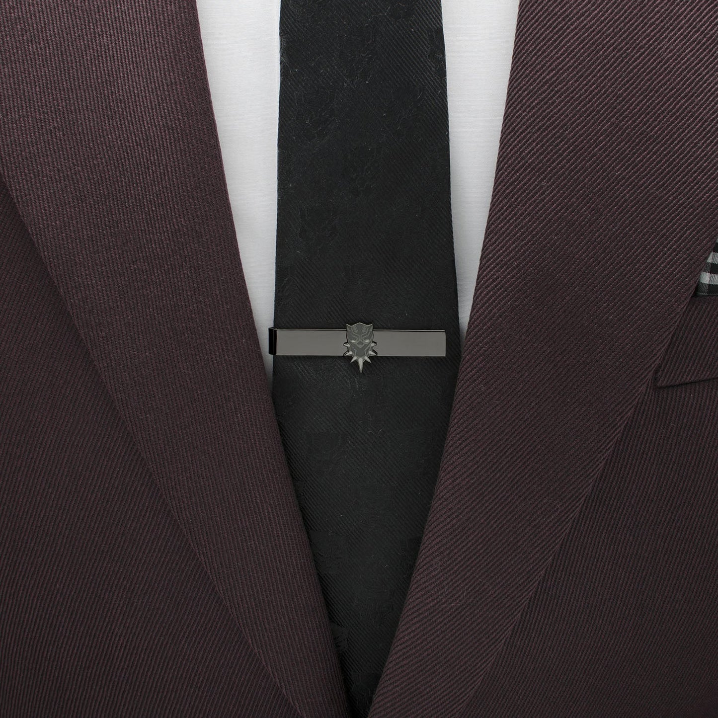 The Marvel Black Panther Cufflinks and Tie Bar Gift Set by Cufflinks.com features a mask design inspired by the Oscar-winning film, shown on a white background.