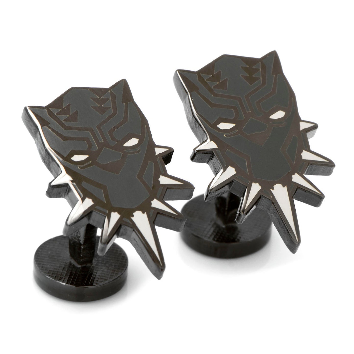 The Marvel Black Panther 3 Piece Necktie Gift Set by Cufflinks.com includes a black silk tie, matching cufflinks, and a tie clip—all featuring a panther mask design—making it the perfect accessory set for Black Panther fans.