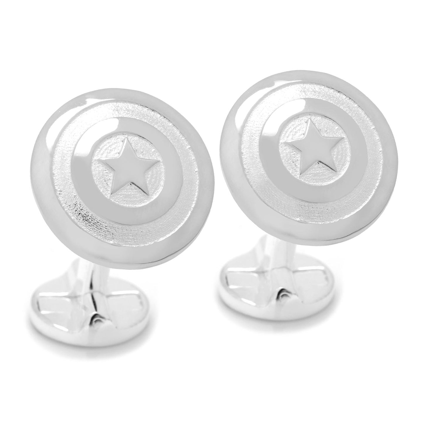 Marvel Captain America Shield Sterling Silver 3D Cufflinks by Cufflinks.com feature the iconic shield design in polished silver.