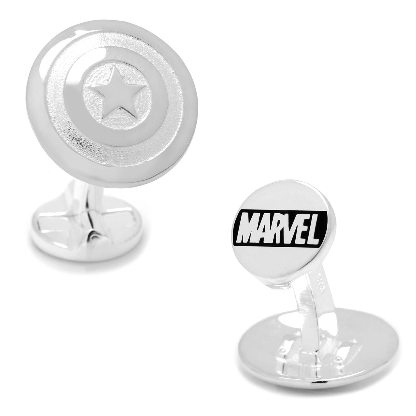 Marvel Captain America Shield Sterling Silver 3D Cufflinks by Cufflinks.com feature the iconic shield design in polished silver.