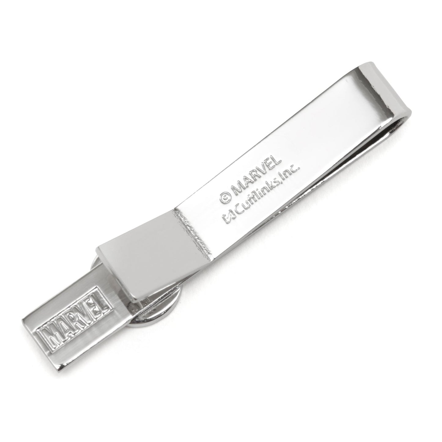 The Marvel Deadpool Cufflinks and Tie Bar Gift Set by Cufflinks.com features silver round cufflinks and a tie bar with black and white mask logos—ideal Marvel accessories for any fan.